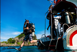 giant stride from boat